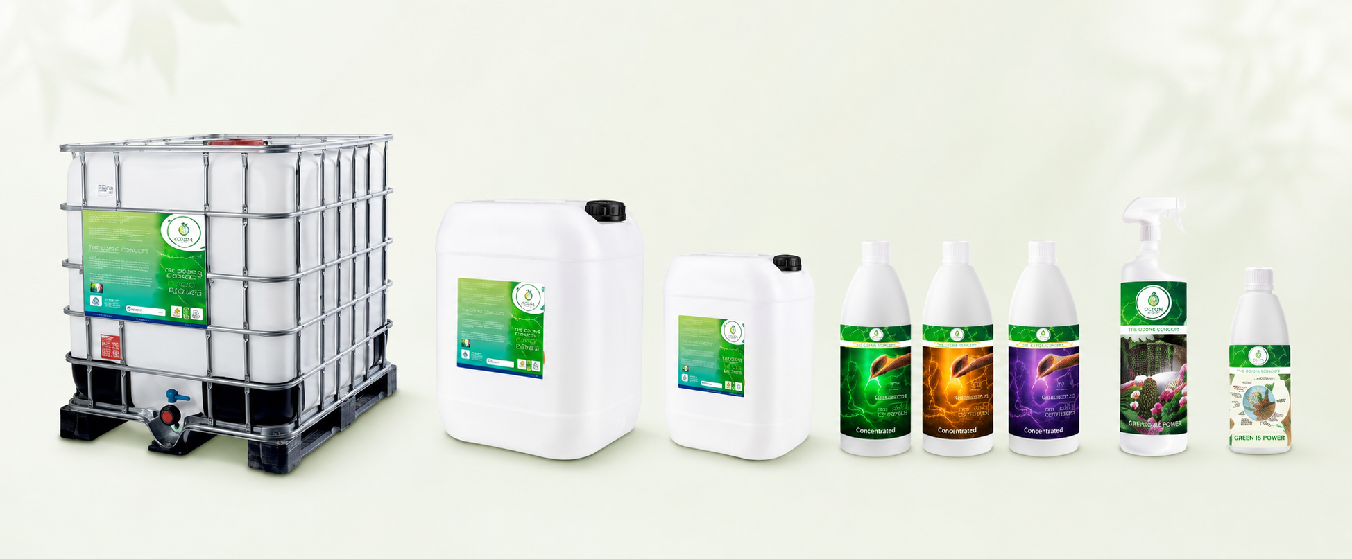 Gamma completa dei prodotti Leafplus disposta orizzontalmente